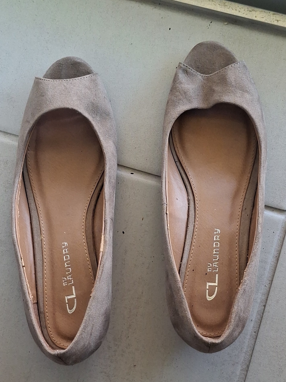 CL by Laundry Taupe Suede Peep Toe Flats